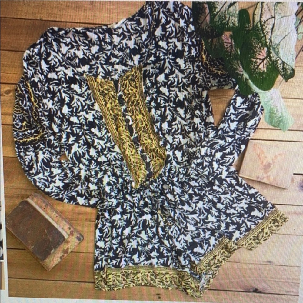 Free People black&yellow resort mixed print romper